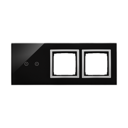 Panou Touch 3 module, modul 1:2 comenzi orizontale touch, module 2 si 3: spatii pentru module argintii Simon 54, sticla neagra