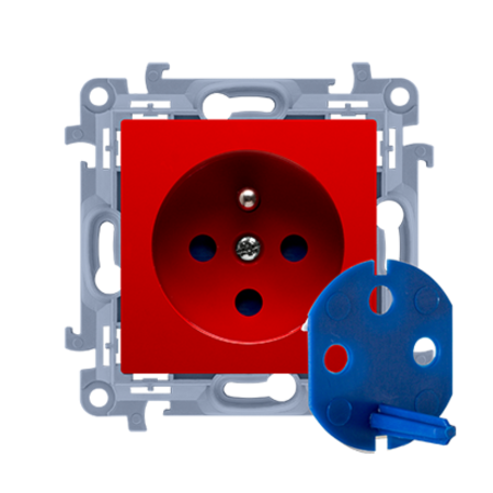 Priza DATA cu impamantare cu cheie de autorizare , 16 A, 250V~, rosu, borne cu surub