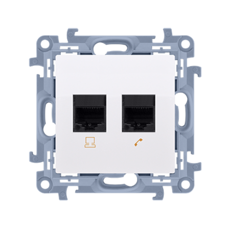 Priza RJ45 cat.6e + priza telefon RJ12, alb