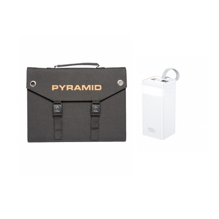 Kit camping si pescuit PYRAMID, compus din Panou Solar 30W cu 3 porturi USB si Baterie externa PYRAMID 50.000 mAh, 22.5W