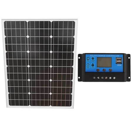 Kit Panou solar 50W, PYRAMID, fotovoltaic, monocristalin, controller 30A 12/24V , cablu conectare, tensiune 18V, PS-PYR50