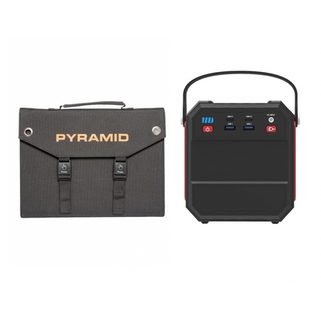 Kit camping si pescuit PYRAMID, compus din Panou Solar 18V - 30W cu 3 porturi USB si Power bank PYRAMID, 22500 mAh