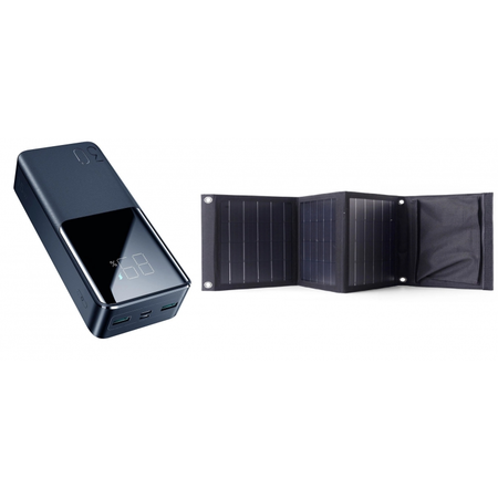 Kit camping, pescuit, vacanta Pyramid, compus din Panou solar pliabil 22W cu 2 USB si Power Bank 30000 mAh cu 3 x USB