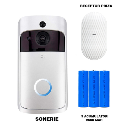 Sonerie inteligenta, Pyramid, WIFI 720P H.264, wireless, acumulatori inclusi, compatibil Smartphone Android, IOS, SON101