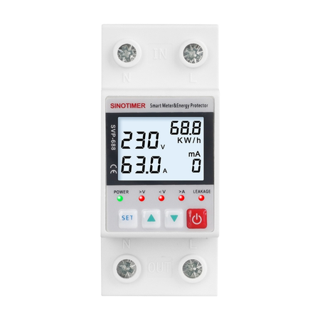Releu Sinotimer protectie supratensiune, subtensiune, reglabil intre 1-63A , contor energie, SVP688-63A
