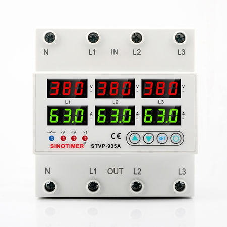 Releu trifazic, Sinotimer, siguranta digitala de protectie, tensiune afisata 380V, programabil intre 1-63A, STVP935A-63A-380V