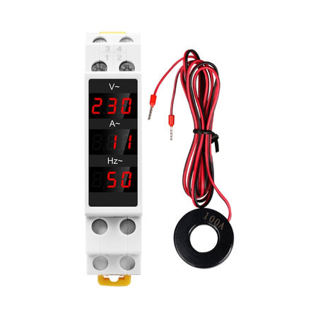 Voltmetru, ampermetru si frecventmetru digital monofazic Sinotimer pentru sina tablou DIN, SDM011VAHZ