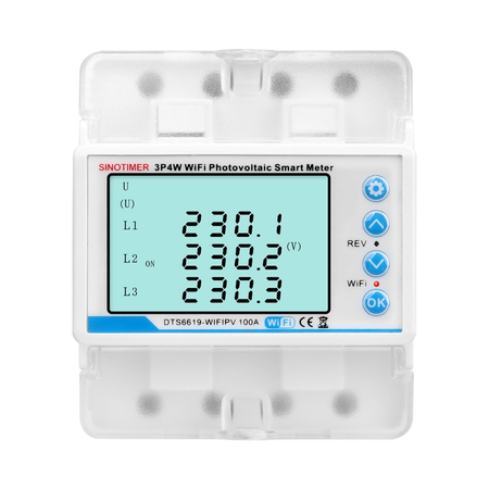 Contor de energie Sinotimer, bidirectional Tuya WiFi 3P4W, trifazic, pentru panouri fotovoltaice, DTS6619-WIFIPV