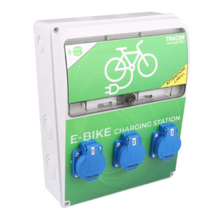 Statie de incarcare pentru biciclete electrice sau trotinete,  3 prize cu protectie
