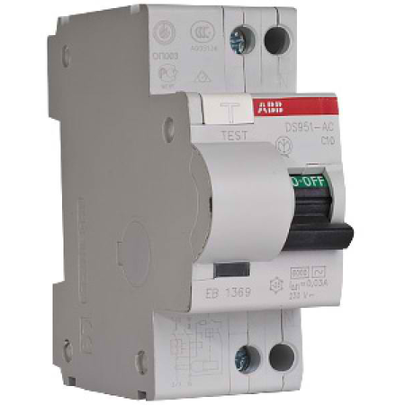 Siguranta automata bipolara cu protectie diferentiala 10A 30mA DS201 AC-C10/0,03A ABB