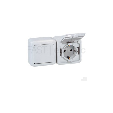 Intrerupator bipolar + priza schuko 2p+t, 16 a - 250 va cu protectie pentru copii, ip44, gri