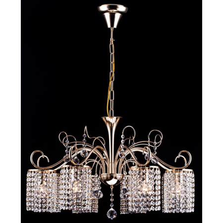 Candelabru Diamant Crystal Leona,5 becuri dulie E27, 230V,D.73cm, H.86 cm,Auriu