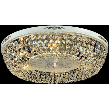 Plafoniera Diamant Crystal Garda,6 becuri dulie E14, 230V,D.60cm, H.13 cm,Aur Alb