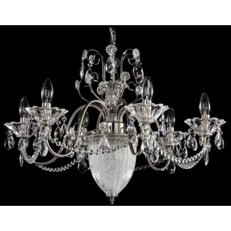 Candelabru Diamant Crystal UIana,6 becuri dulie E14+1bec Dulie E27, 230V,D.68cm, H.48 cm,Nichel