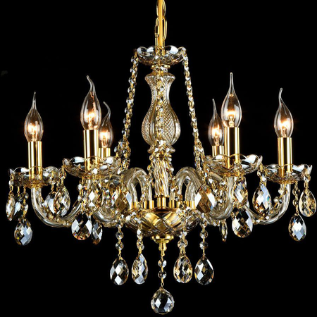 Candelabru Diamant Crystal Brandy,6 becuri dulie E14, 230V,D.53cm, H.48 cm,Auriu