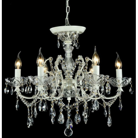 Candelabru Diamant Crystal Sevilla,6 becuri dulie E14, 230V,D.62cm, H.52 cm,Alb-Auriu