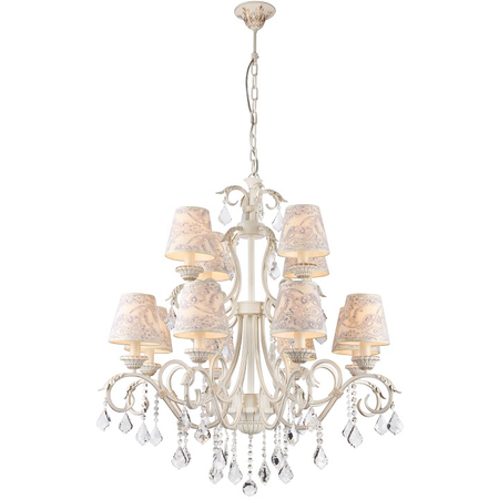 Candelabru Elegant Velvet,12 becuri dulie E14, 230V,D.85cm, H.93 cm,Auriu-Alb