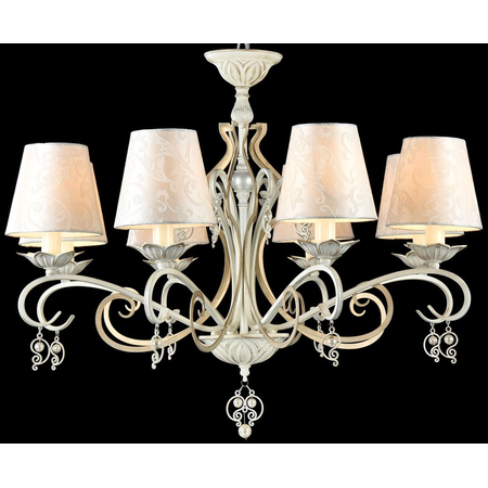 Candelabru Elegant Monile,8 becuri dulie E14, 230V,D.76cm, H.59 cm,Alb-auriu