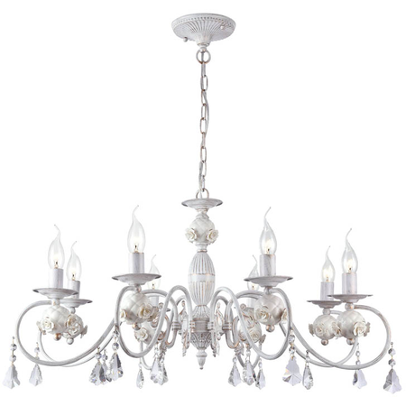 Candelabru Faberge ,8 becuri dulie E14, 230V,D.82cm, H.38 cm,Alb