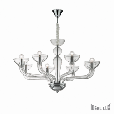 Ideal Lux Candelabru casanova, 8 becuri, dulie e14, d:920 mm, h:630/1200 mm, transparent