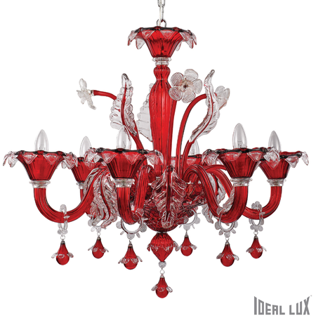 candelabru Ca’ Vendramin, 6 becuri, dulie E14, D:800 mm, H:900/1350 mm, Rosu