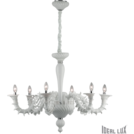 candelabru Ca’ Rezzonico, 6 becuri, dulie E14, D:950 mm, H:900/1950 mm, Alb