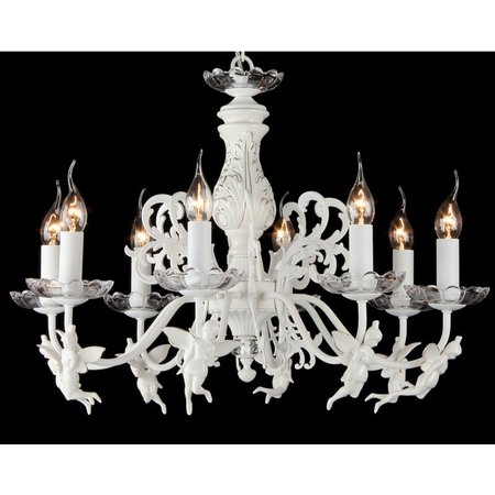 Candelabru angel,8 becuri dulie e14, 230v,d.64 cm, h.45 cm,alb