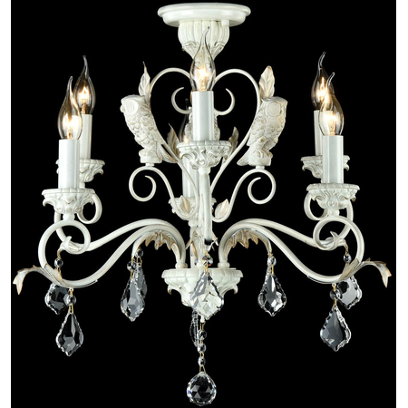 Candelabru athena,6 becuri dulie e14, 230v,d.63 cm, h.59 cm,alb-auriu