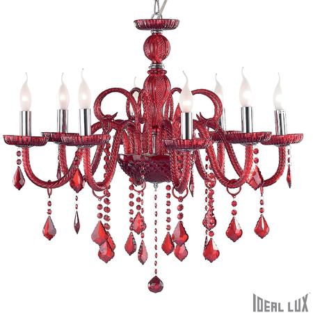 Candelabru giudecca, 8 becuri, dulie e14, d:770 mm, h:700/1350 mm, rosu