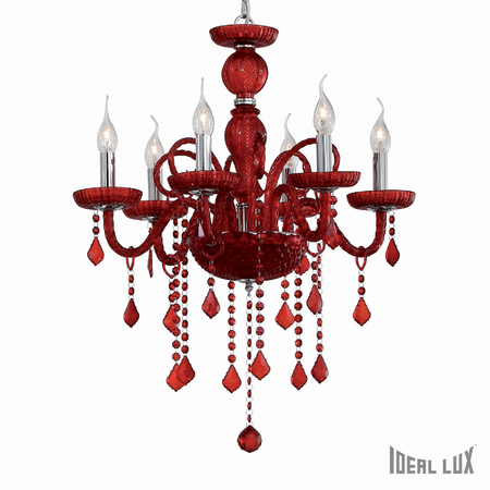 Candelabru giudecca, 6 becuri, dulie e14, d:580 mm, h:700/1350 mm, rosu