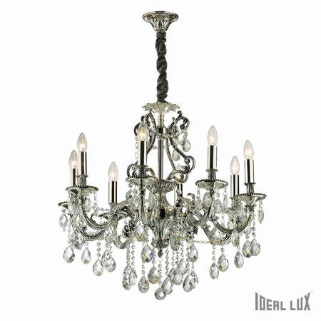 candelabru Gioconda, 8 becuri, dulie E14, D:730 mm, H:950/1200 mm, Argint