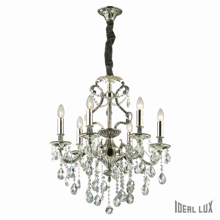 candelabru Gioconda, 6 becuri, dulie E14, D:620 mm, H:930/1180mm, Argint