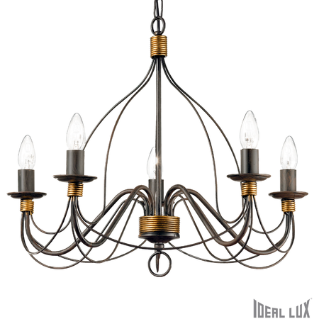 Candelabru corte, 5 becuri, dulie e14, d:640 mm, h:750/1050 mm, ruginiu