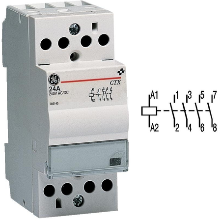 Contactor modular contax, 24a, 24v, ca/cc, 2 module, 4nd, alb