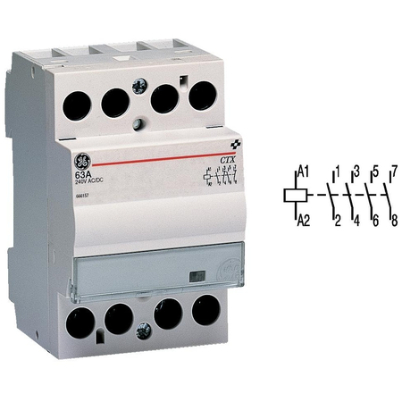 Contactor modular contax, 63a, 230v, ca/cc, 3 module, 4nd, alb