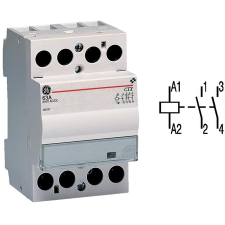 contactor modular Contax, 63A, 230V, CA/CC, 3 module, 2ND, Alb