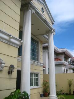 Greek columns; front door