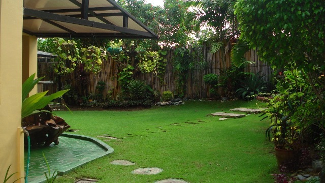 spacious garden with grotto