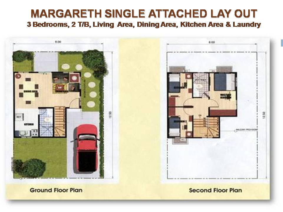 HOUSE FEATURES:  Floor Area:72 m2  Lot Area: 100 m2  No. Of Bedrooms: Three (3)  No. Toilet & Bath: Two (2) Living Area / Dining Area / Kitchen Area / Laundry  Provisions for: One (1) Carport / Cable TV, Telephone, ACU With 7m Linear Park at the back of y