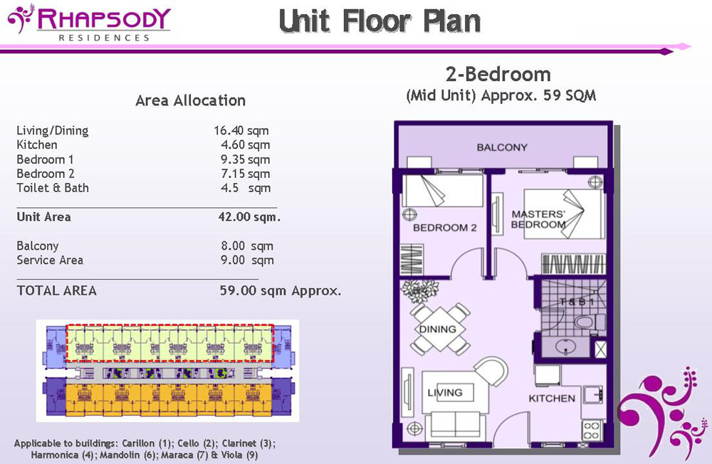 Unit Floor Plan 59sqm 2 Bedrooms