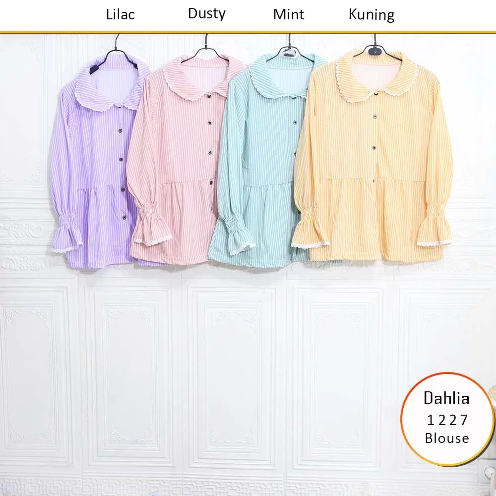 Blouse Kerah Renda Full Kancing Lengan Karet Voxy Jumbo Motif Salur Dahlia 1227 Voxy - bajubaru.id, Belanja Online di bajubaru.id saja 