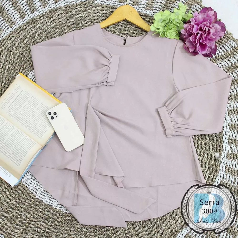 Blouse Lady ZR Ex Garment Polos Tali Samping Lengan Kancing Serra