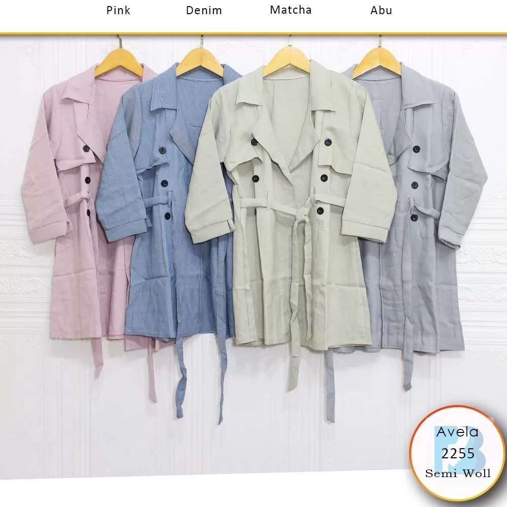 Coat Korean Style Kerah Jas Tali Pinggang Semi Wool Avela 2255 Semi Wool - bajubaru.id, Belanja Online di bajubaru.id saja 