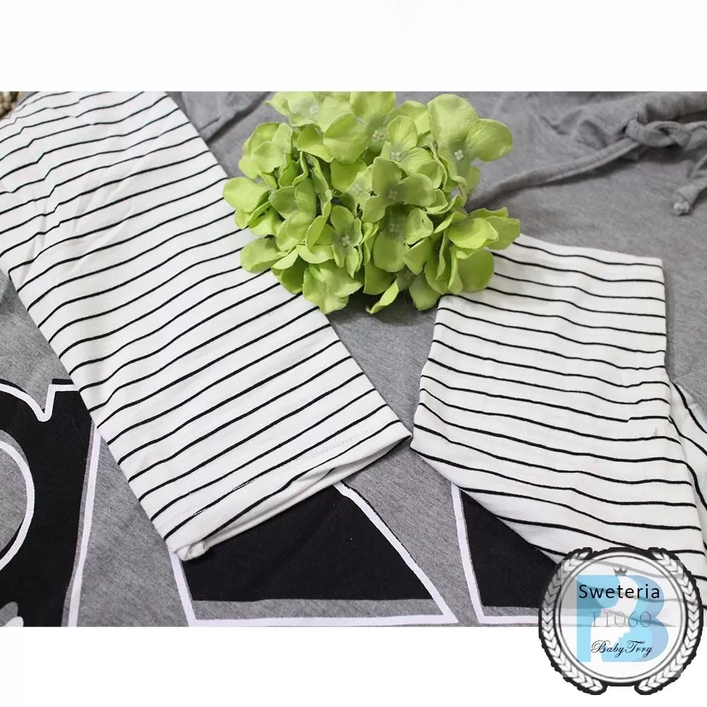 Sweater Hoodie Jumbo Babyterry Tali Serut Motif Sablon Lengan Salur Sweteria