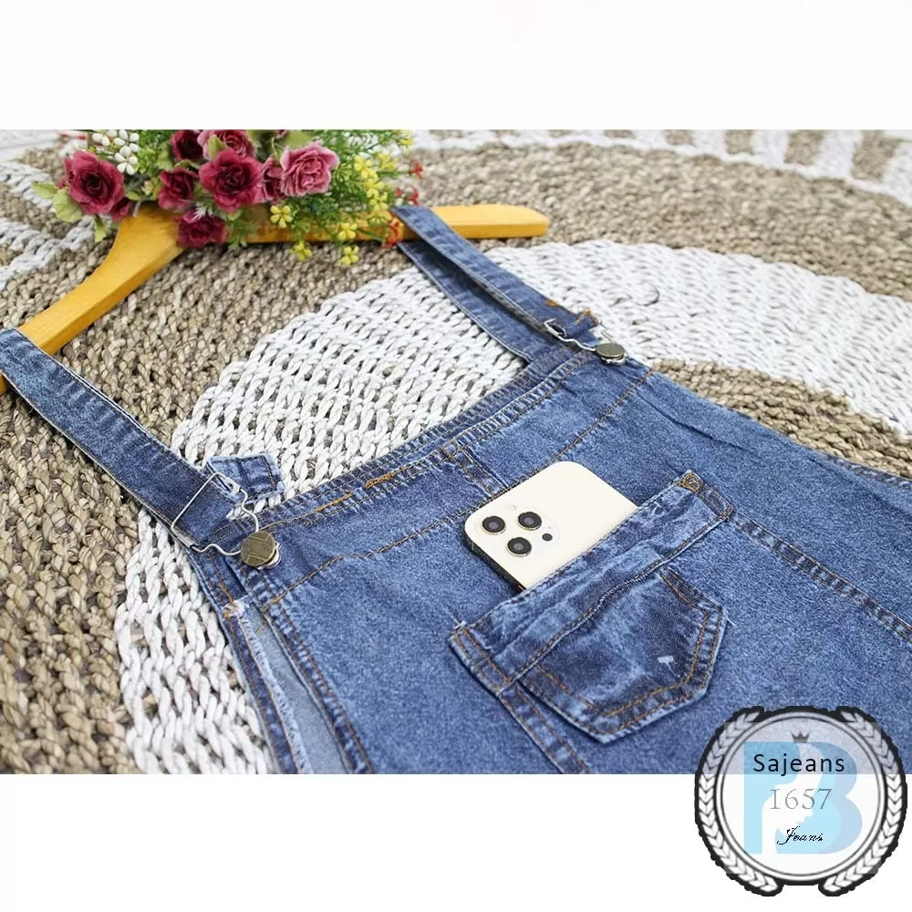 Overall Jeans Saku Depan Rimpel Bawah Ceruty Polos Sajeans