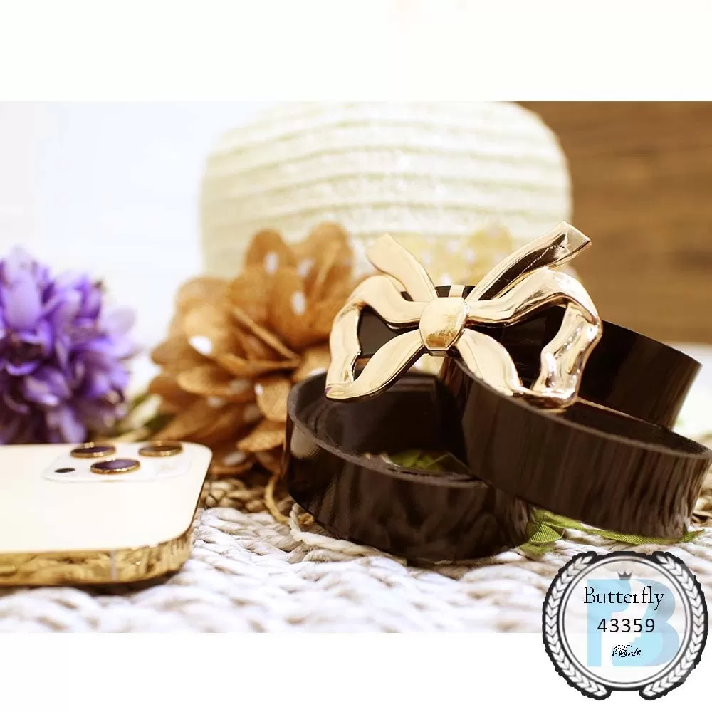 Belt Premium Kulit Hitam Mengkilap Kepala Butterfly