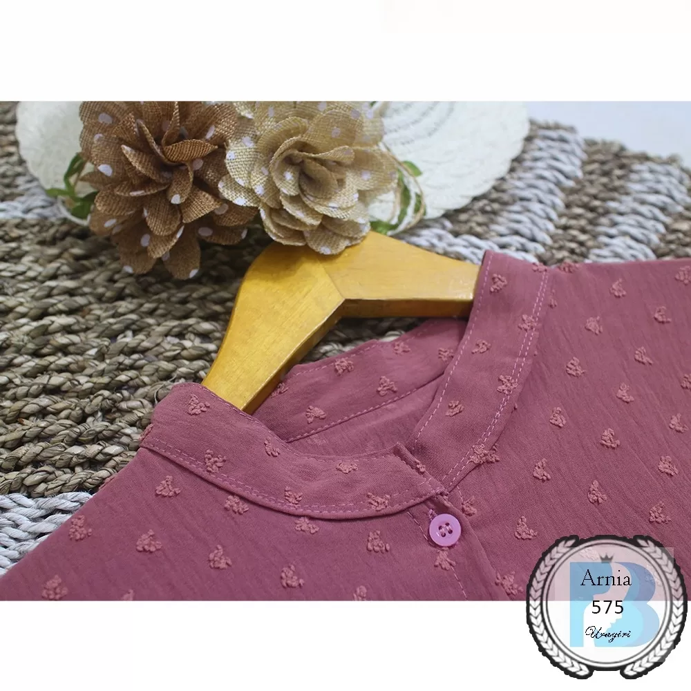 Blouse Full Kancing Crinkle Ruby Love Lengan Kerut Arnia