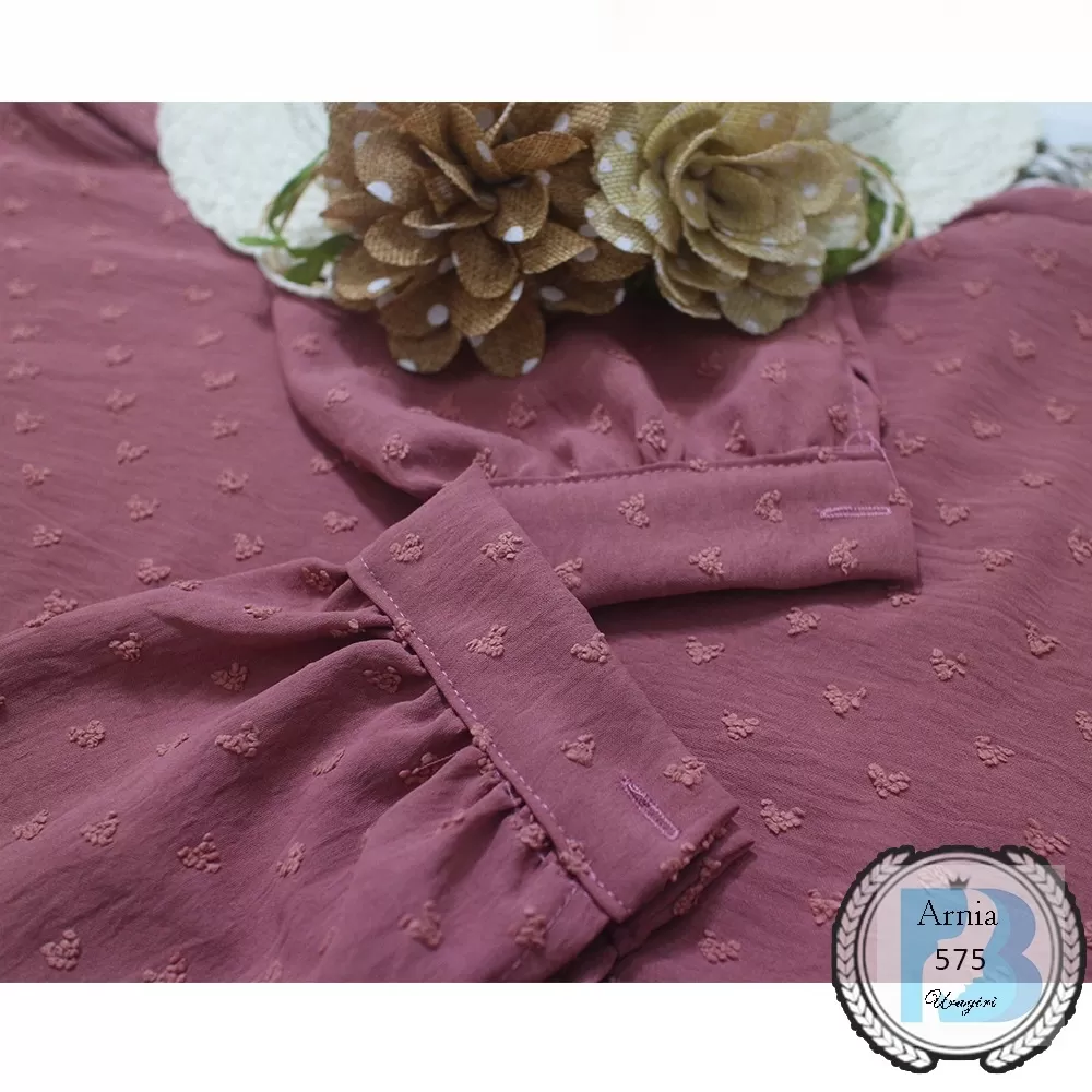 Blouse Full Kancing Crinkle Ruby Love Lengan Kerut Arnia