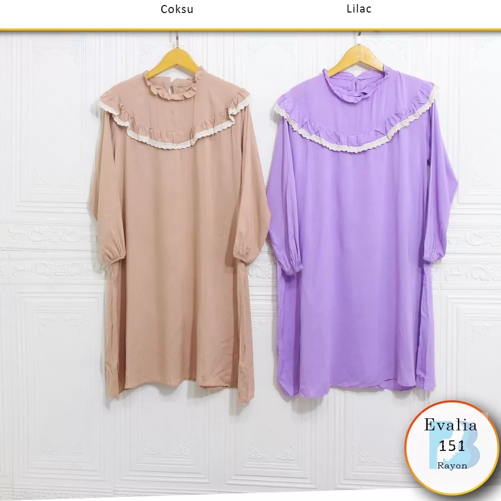 Tunik ZR Crepe Kerah Ruffle Variasi Renda Korea Jumbo Evalia 151 Lady ZR - bajubaru.id, Belanja Online di bajubaru.id saja 