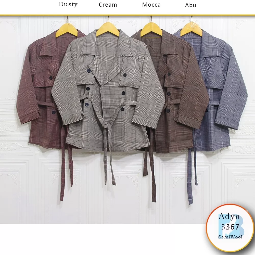 Coat Kerah Jas Korean Style Semi Wool Motif Kotak Adya 3367 Semi Wool - bajubaru.id, Belanja Online di bajubaru.id saja 